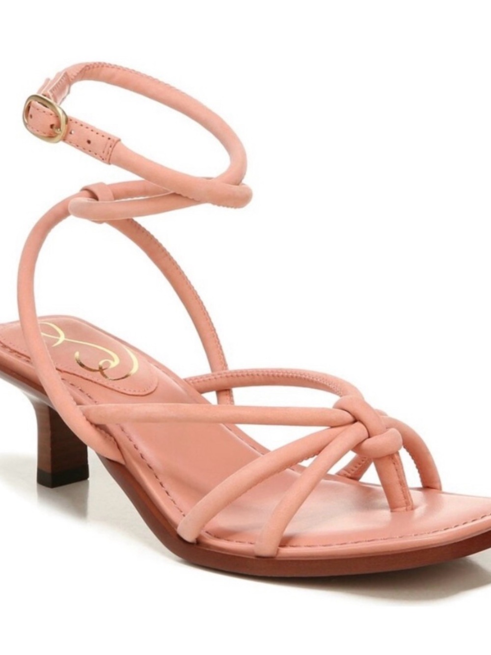Sam Edelman Dia Strappy Ankle-Wrap Sandal in Blush. Size 8.5